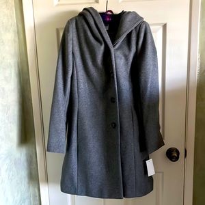Cole Haan signature hoodie coat. wool/ polyester side pockets